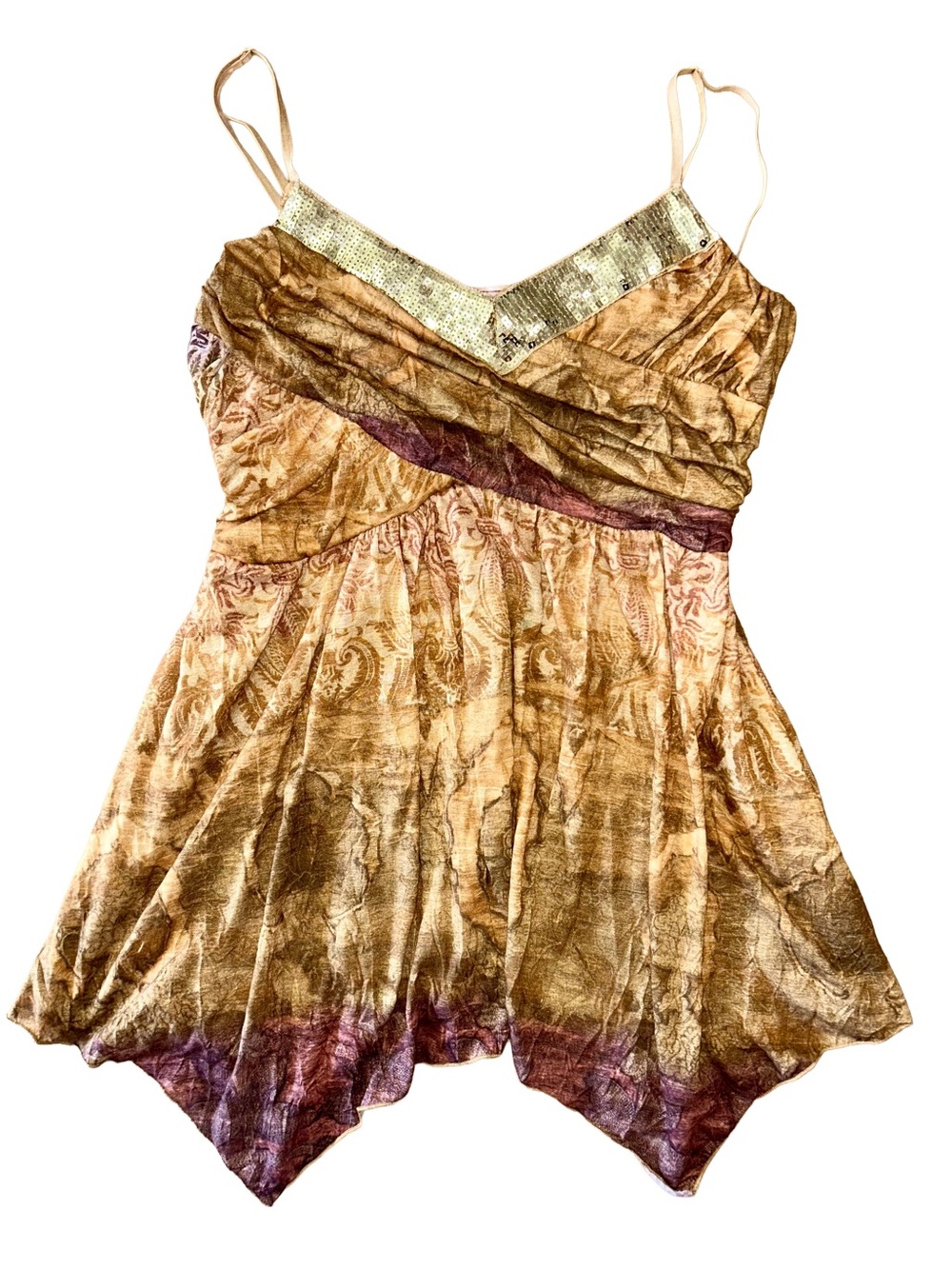 Vintage Y2K Sequin Handkerchief Asymmetrical Babydoll Top Fairy Grunge Cami